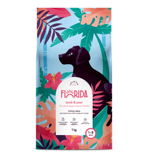 Florida сухой корм для взрослых собак средних пород с ягненком и грушей 3 кг