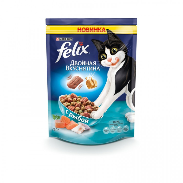 Сухой корм Felix Двойная вкуснятина для взрослых кошек с рыбой - 750 г