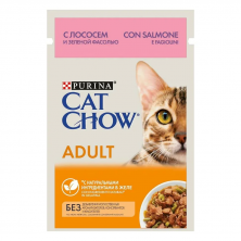 Влажный корм Purina Cat Chow Adult для взрослых кошек слососем и зеленой фасолью в паучах - 85 г