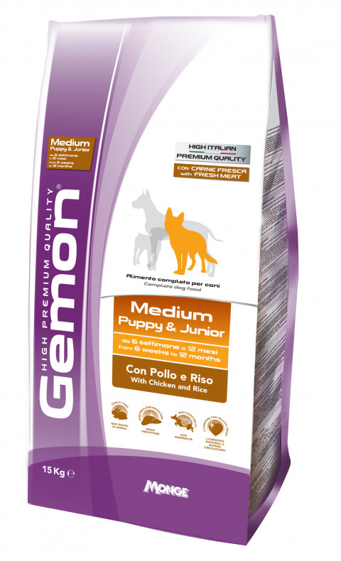 Корм GEMON DOG MEDIUM для щенков средних пород с курицей и рисом - 15 кг