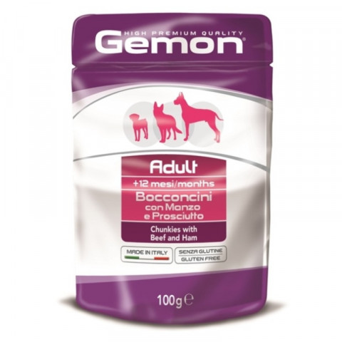 Gemon Dog Pouch паучи для собак кусочки говядины с ветчиной - 100 г