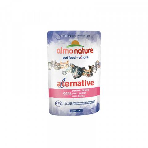 Almo Nature Alternative Adult Cat Salmon паучи для взрослых кошек с лососем и 91% мяса - 55 г