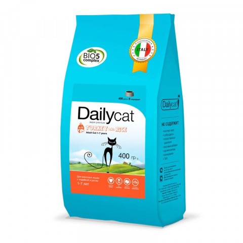 Сухой корм Dailycat Adult Turkey & Rice для взрослых кошек с индейкой и рисом 400 г