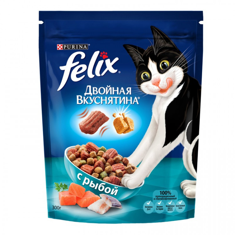 Сухой корм Felix Двойная вкуснятина для взрослых кошек с рыбой -