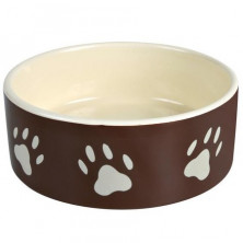Миска Trixie для собак керамическая 0,3 л/ф12 см коричнево-бежевая с рисунком лапки