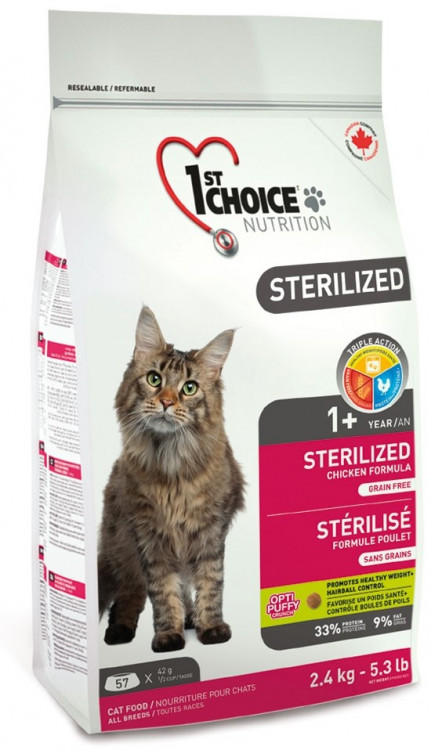 1st Choice Sterilized для кошек с курицей и бататом - 2,4 кг