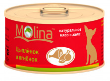 Влажный корм Molina для взрослых собак с цыпленком и ягненком в желе в консервах - 85 г