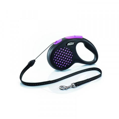 Поводок-рулетка Flexi Design S длиной 5 м для собак до 12 кг трос чёрная/розовый горошек 1 ш