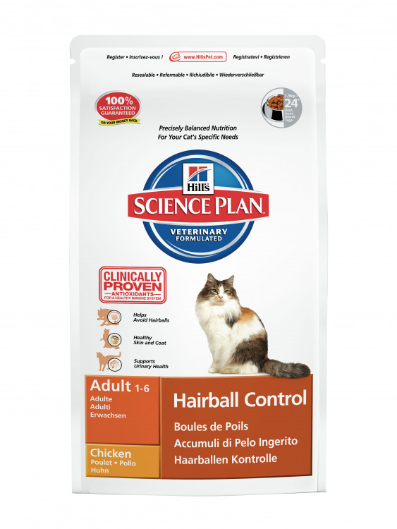 Hill's Science Plan Hairball Control сухой корм для взрослых кошек для выведения шерсти с курицей - 1.5 кг