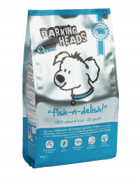 Barking Heads Рыбка - вкусняшка сухой беззерновой корм для взрослых собак с лососем, форелью и бататом - 18 кг