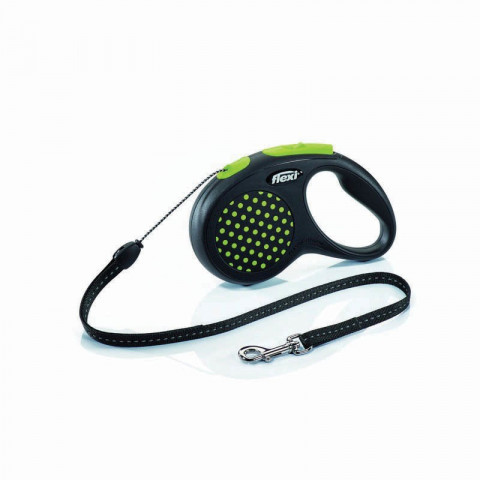 Поводок-рулетка Flexi Design S длиной 5 м для собак до 12 кг трос чёрная/зелёный горошек 1 ш