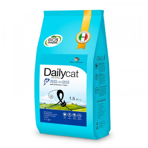 Cухой корм Dailycat Adult Exi Care Fish and Rice для взрослых привередливых кошек с сельдью, лососем и рисом 1.5 кг