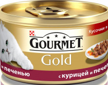 Консервы Gourmet Gold для взрослых кошек кусочки в соусе с курицей и печенью - 85 г