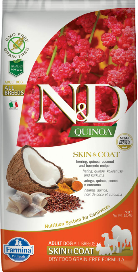 Farmina N&D Dog Grain Free quinoa skin & coat herring корм для собак здоровая кожа и шерсть с сельдью и киноа - 7 кг