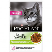 Влажный корм Purina Pro Plan Delicate для взрослых кошек с чувствительным пищеварением с ягненком в соусе - 85 г