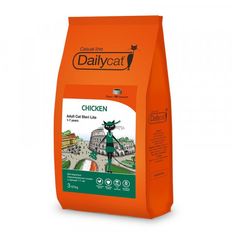 Dailycat Casual Line Adult Steri Lite Chicken корм для стерилизованных кошек с курицей 3 кг