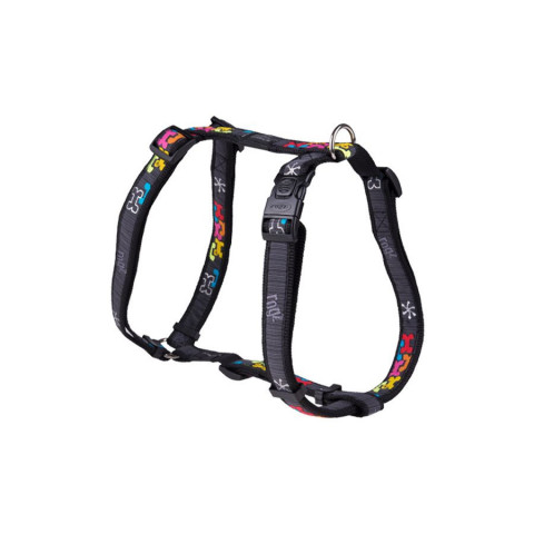 Rogz шлейка для собаки классическая, SJ03CL, черный/разноцветные кости