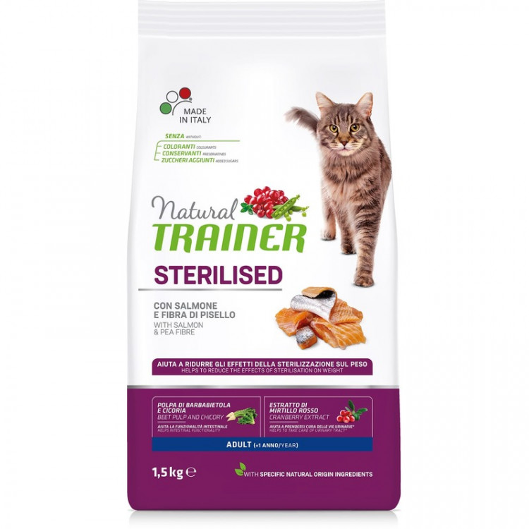 TRAINER (1.5 кг) Natural Adult cat Sterilised Salmon dry