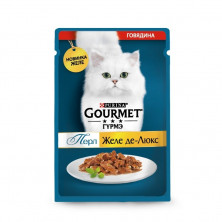 Gourmet Perle Желе-де-Люкс влажный корм для взрослых кошек с говядиной в желе в паучах - 75 г