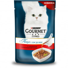 Влажный корм Gourmet Perle Соус Де-Люкс для взрослых кошек с говядиной в роскошном соусе - 85 г