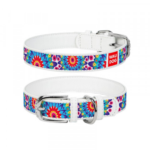 Ошейник Waudog с рисунком Цветы ширина 35 мм, длина 46-60 смбелый 1 ш