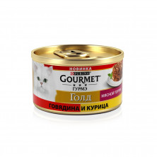Gourmet Gold Мясной тортик влажный корм для взрослых кошек с говядиной и курицей в консервах - 85 г