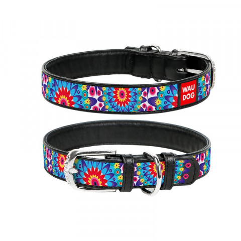 Ошейник Waudog с рисунком Цветы ширина 35 мм, длина 46-60 смчерный 1 ш