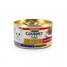 Gourmet Gold Мясной тортик влажный корм для взрослых кошек с ягненком и индейкой в консервах - 85 г