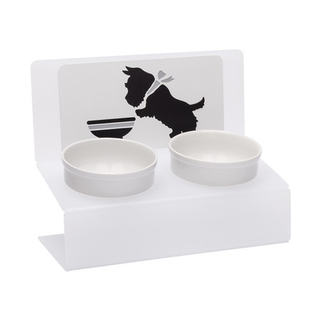 Миска для животных Artmiska "Щенок и миска" двойная на подставке белая полупрозрачная 2 шт x 350 мл