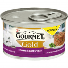 Консервы Gourmet Gold Нежные биточки для взрослых кошек с ягненком и зеленой фасолью - 85 г