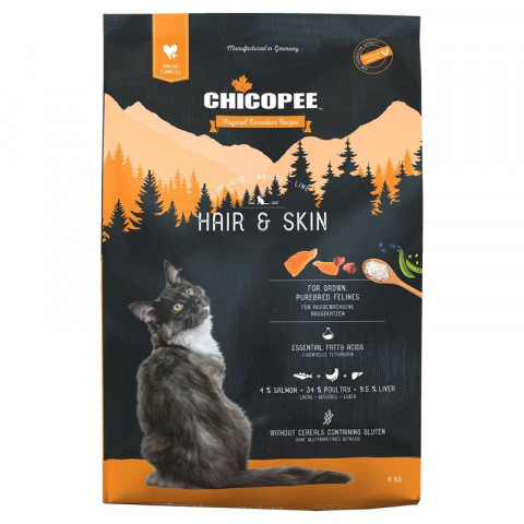 Chicopee HNL Cat Hair & Skin сухой корм для кошек для кожи и шерсти - 8 кг