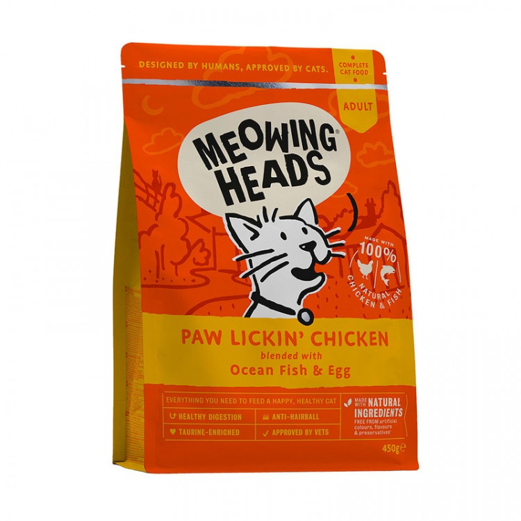 Сухой корм Meowing Heads Paw Lickin’ Chicken для взрослых кошек с курицей и рисом - 450 г