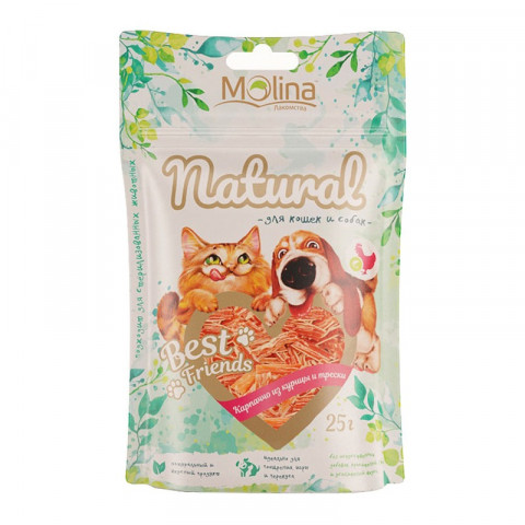 Molina Best Friends лакомство для кошек и собак Карпаччо из курицы и трески - 25 г