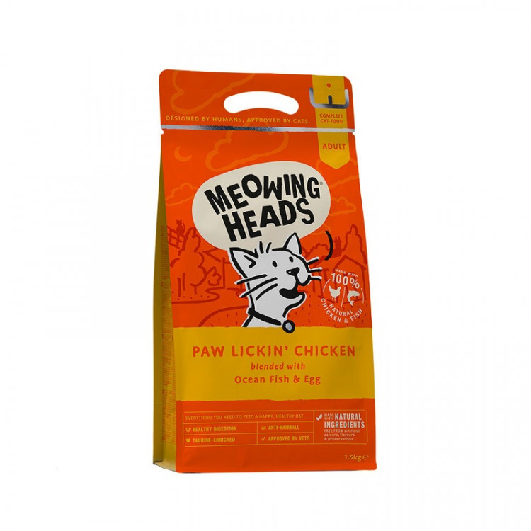 Сухой корм Meowing Heads Paw Lickin’ Chicken для взрослых кошек с курицей и рисом - 1,5 кг