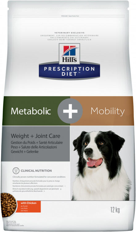 Hill's Prescription Diet Metabolic + Mobility Weight+Joint Care корм для собак для поддержания оптимального веса и здоровья суставов с курицей 12 кг
