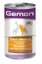Gemon Dog Medium консервы для собак средних пород кусочки курицы с индейкой - 1250 г