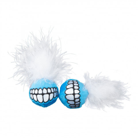 Rogz игрушка для кошек, плюшевый мяч с мятой и пером, CTC03B, синий 2 шт