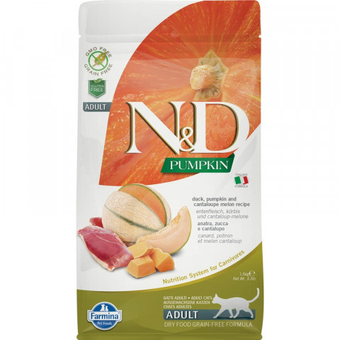 Farmina N&D Cat Grain Free pumpkin duck корм для взрослых кошек с уткой, тыквой и дыней 1,5 кг