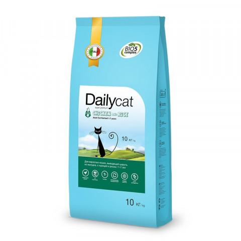 Сухой корм Dailycat Adult Hairball Chicken and Rice для взрослых кошек для вывода шерсти из желудка с курицей и рисом 10 кг
