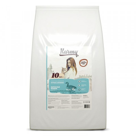Сухой корм Karmy Hipoallergenic для взрослых кошек при пищевой аллергии c уткой 1.5 кг