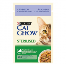 Влажный корм Purina Cat Chow Sterilised для стерилизованных кошек с ягненком и зеленой фасолью в соусе в паучах - 85 г