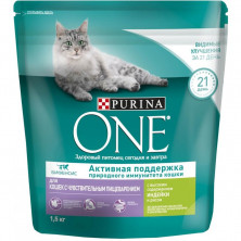 Сухой корм Purina One для взрослых кошек с чувствительным пищеварением с индейкой и рисом - 1,5 кг