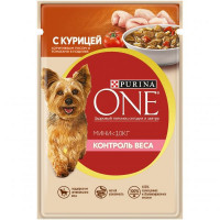 Purina One Mini Контроль веса 85 г для собак, с курицей, коричневым рисом и томатами 1х26