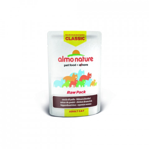 Almo Nature Classic Raw Pack Adult Cat Chicken Drumstick паучи с 75% мяса (куриные бедрышки) для взрослых кошек - 55 г