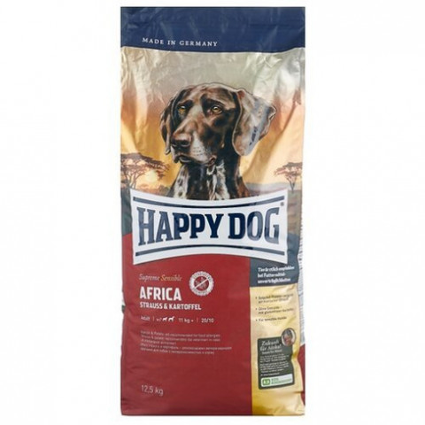 Happy Dog Supreme Sensible Africa корм для собак для здоровья кожи и шерсти, страус с картофелем 12.5 кг