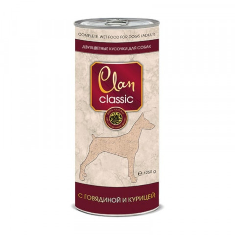 Clan Classic влажный корм для собак кусочки в соусе с говядиной и курицей в консервах - 1,25 кг