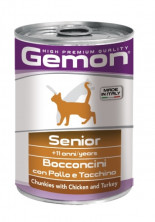 Gemon Cat консервы для пожилых кошек кусочки курицы с индейкой - 415 г