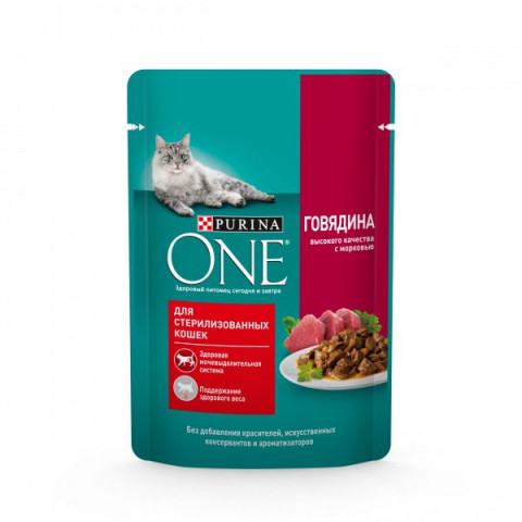 PURINA ONE "Sterilized" консервы 75 гр для Кастрированных и Стерилизованных Кошек Говядина с морковью 1х26