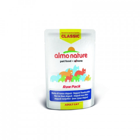 Almo Nature Classic Raw Pack Adult Cat Skip Jack Tuna Fillet паучи с 75% мяса (филе полосатого тунца) для взрослых кошек - 55 г