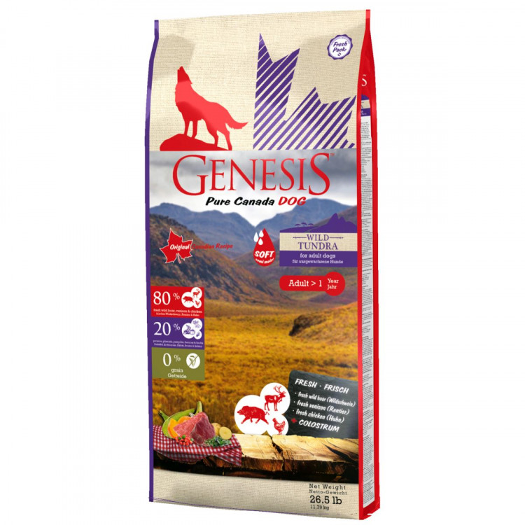 Genesis Pure Canada Wild Taiga Soft с повышенной влажностью для взрослых собак всех пород с мясом дикого кабана, северного оленя и курицы - 11.79 кг